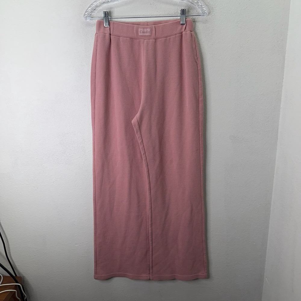 COMFRT Comfort Waffle Knit Wide Leg Pants Pink Womens S Lounge Travel Pull On
